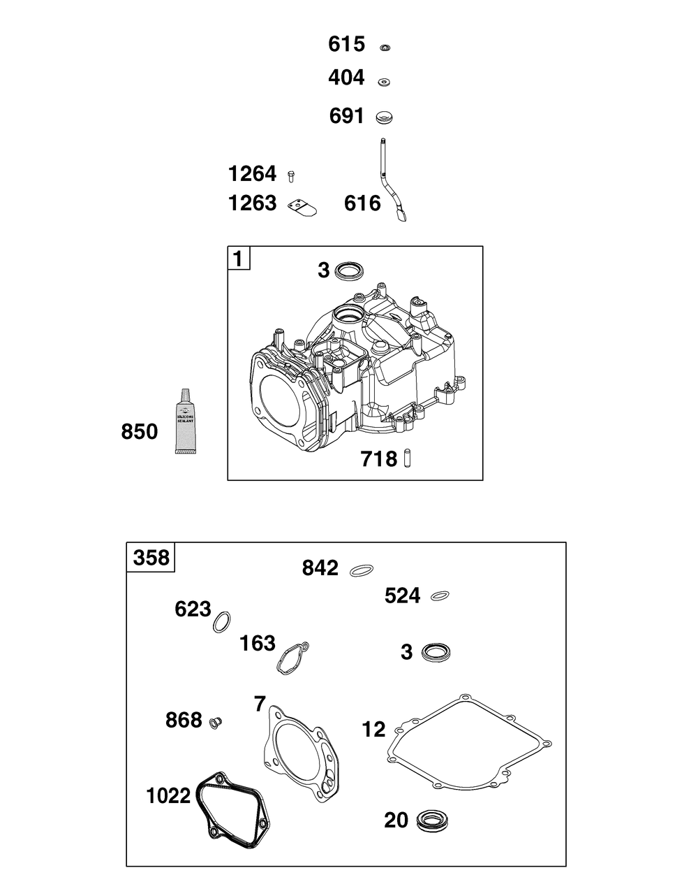 Cylinder Group Diagram and Parts List for 092J0B-0014-H5 020000 - 09Z999 Briggs and Stratton Engine